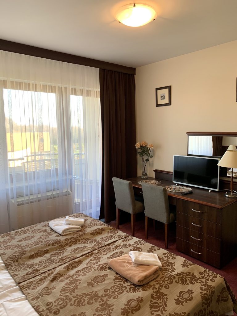 Pokój apartamentu z łóżkiem i oknem